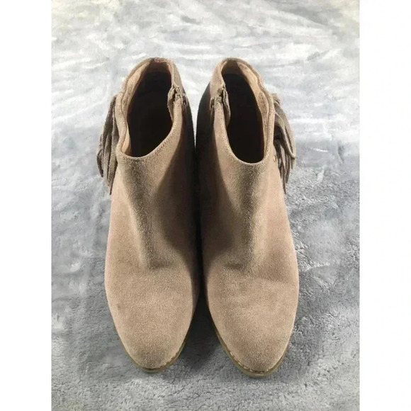 Vionic Women's Faros Boot Size 9 Block Heel Greige Tan Suede Fringe Western Shoe - Picture 2 of 6